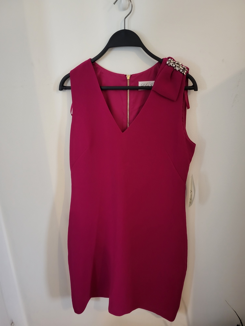 Eliza J Fuchsia Sleeveless V-Neck Mini Dress with jeweled shoulder